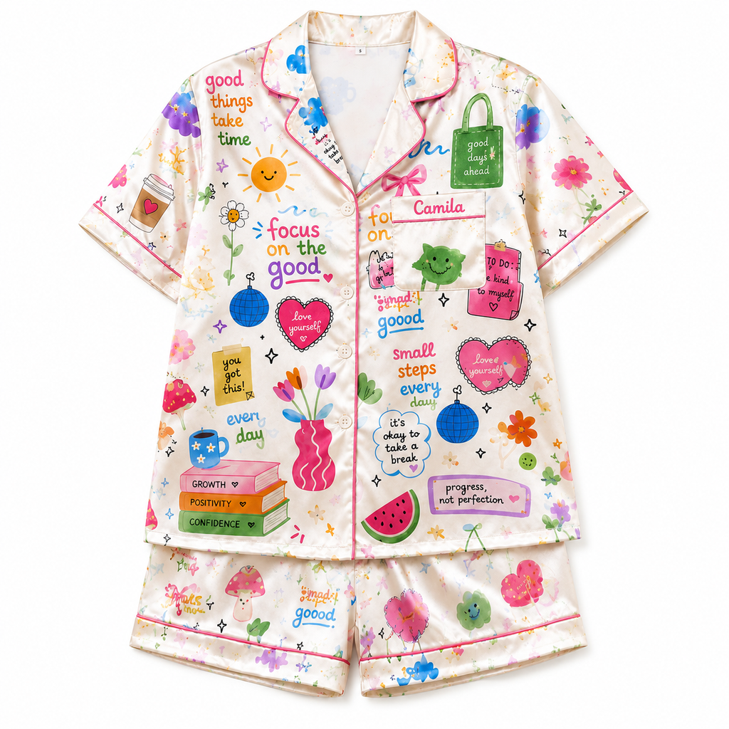 Cute Positive Quote Satin Pajama Set for Women