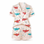 Vintage Airplane Satin Pajama Set for Women