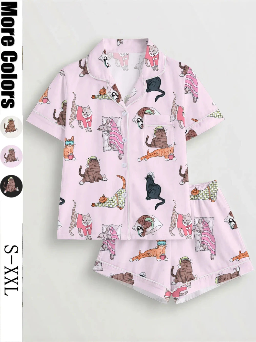 Cat Print Pajama Set