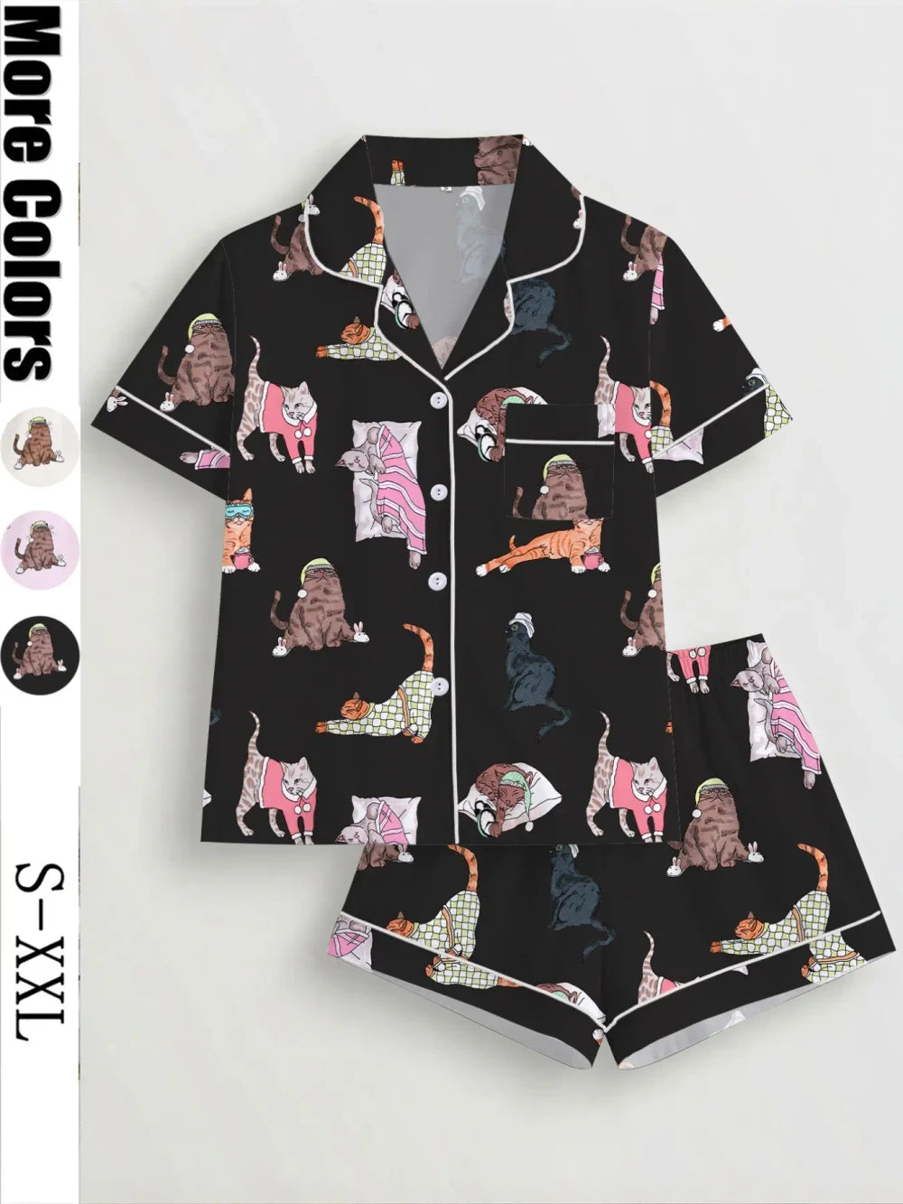 Cat Print Pajama Set