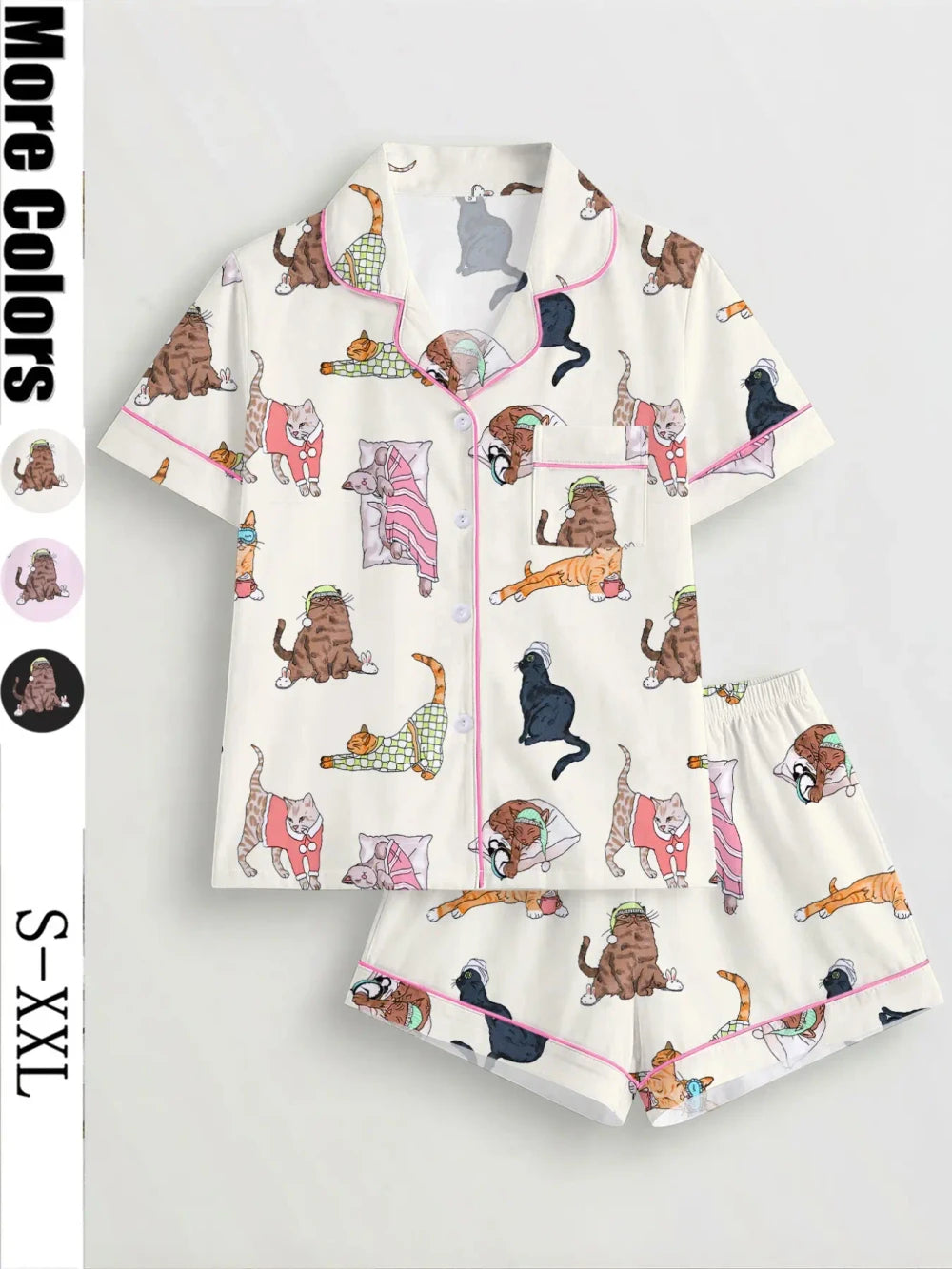Cat Print Pajama Set