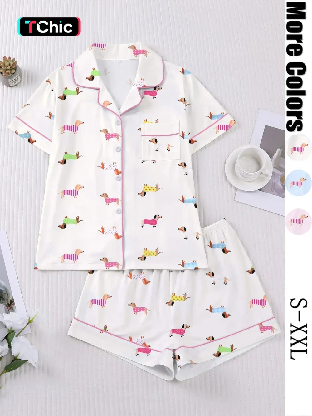 Cartoon Dog Print Pajama Set