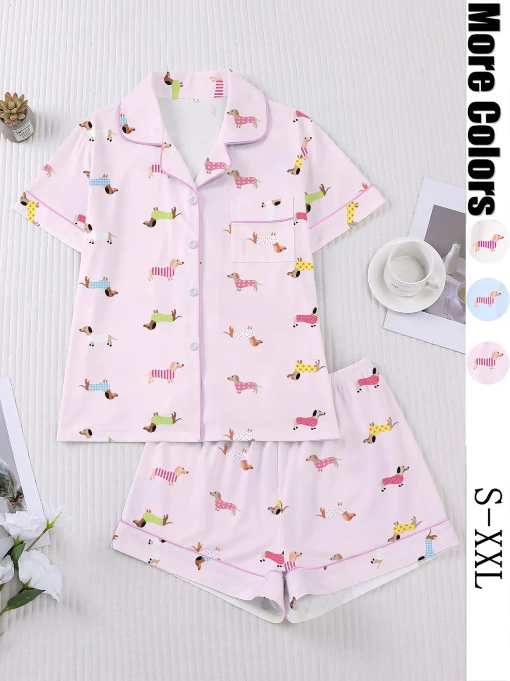 Cartoon Dog Print Pajama Set