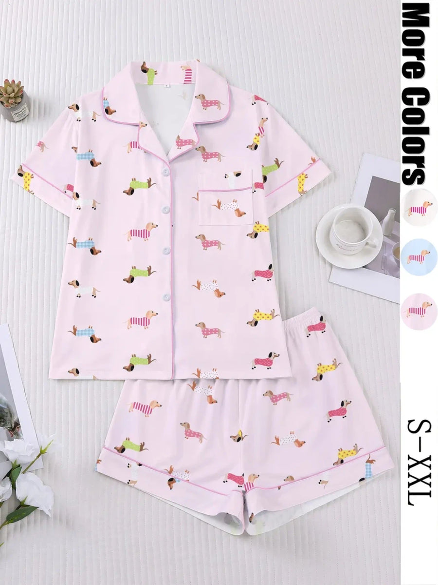 Cartoon Dog Print Pajama Set