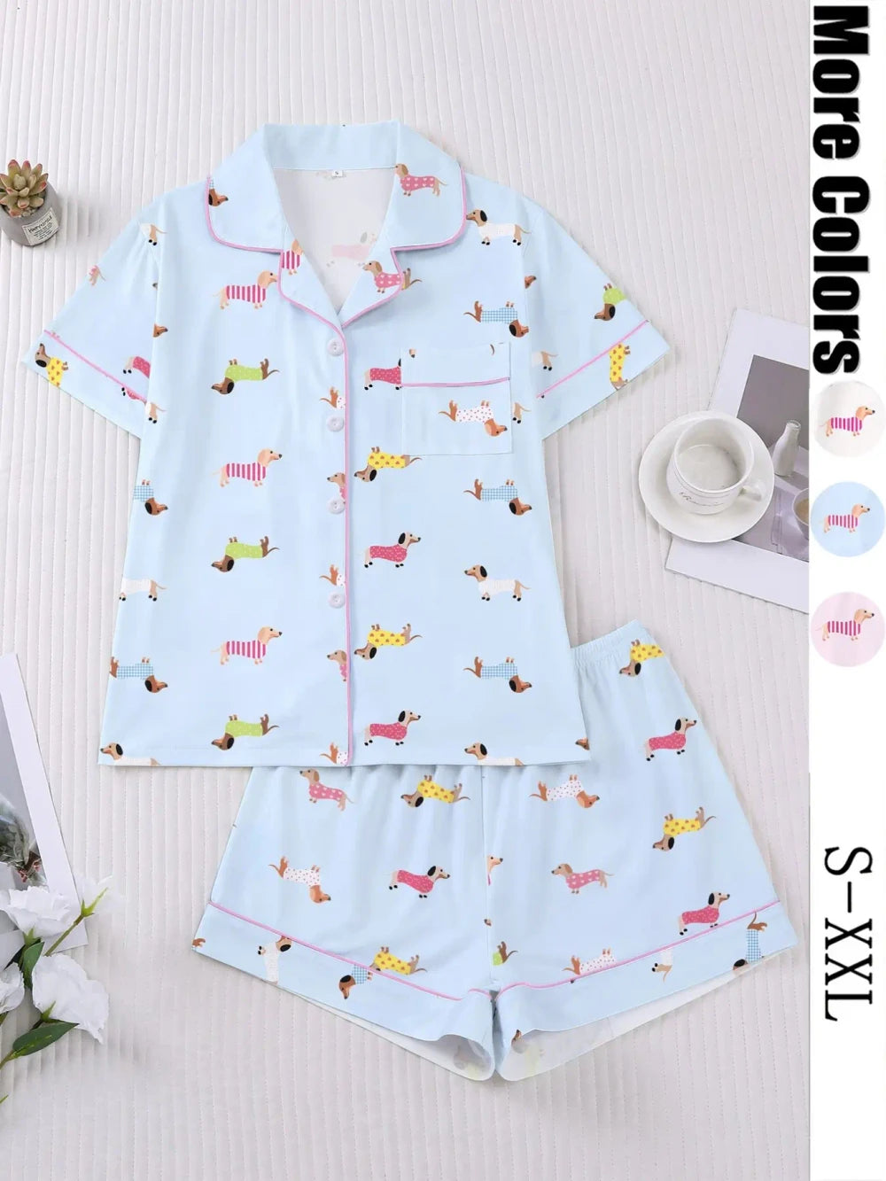 Cartoon Dog Print Pajama Set