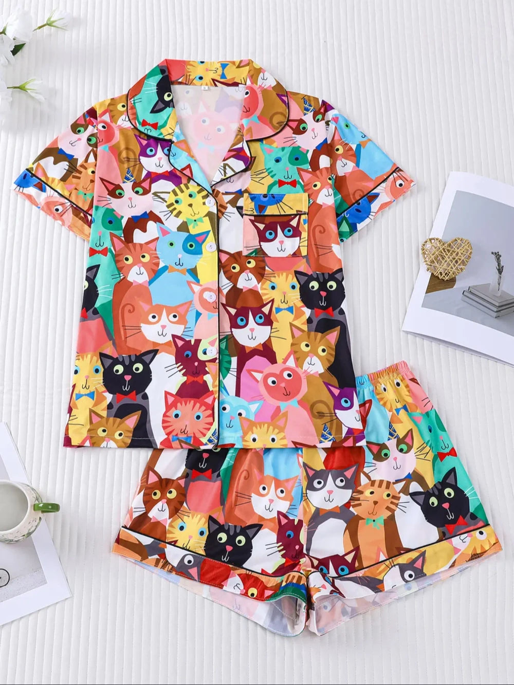 Cute Cat Print Pajama Set