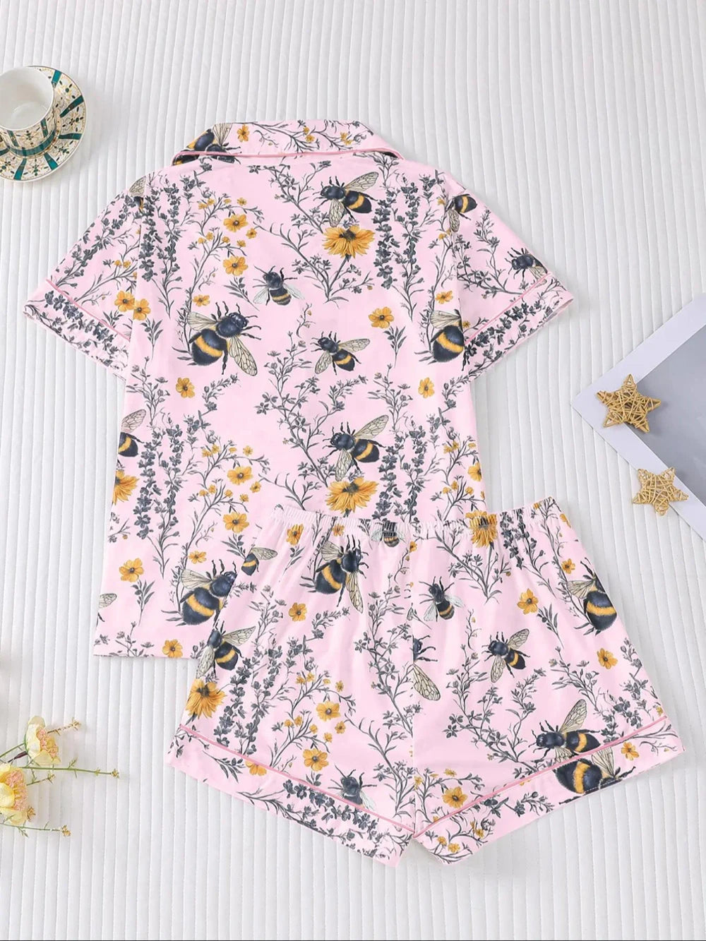 Floral Bee Print Pajama Set