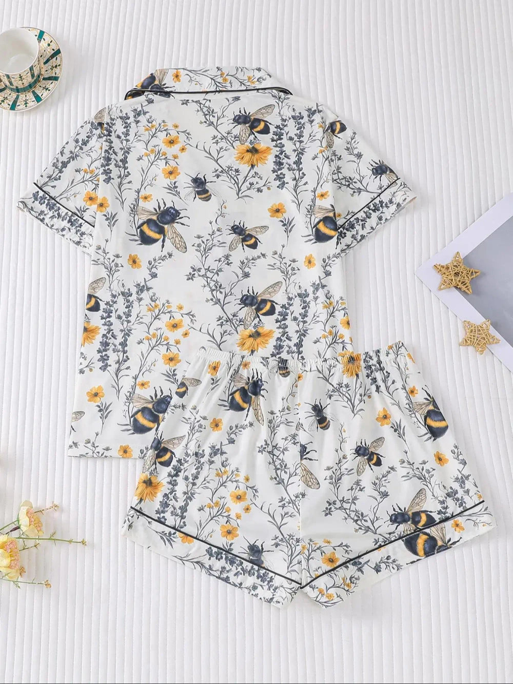 Floral Bee Print Pajama Set