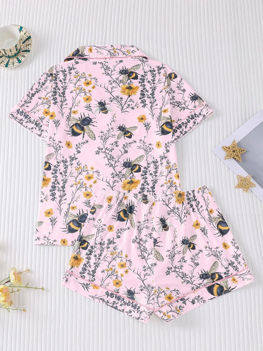 Floral Bee Print Pajama Set
