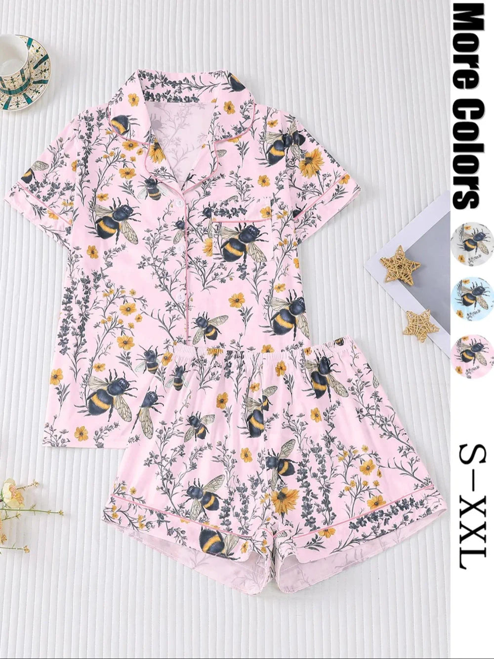 Floral Bee Print Pajama Set