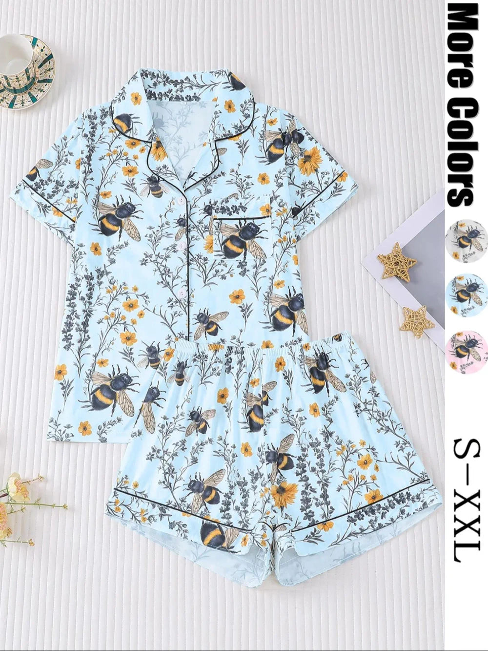 Floral Bee Print Pajama Set