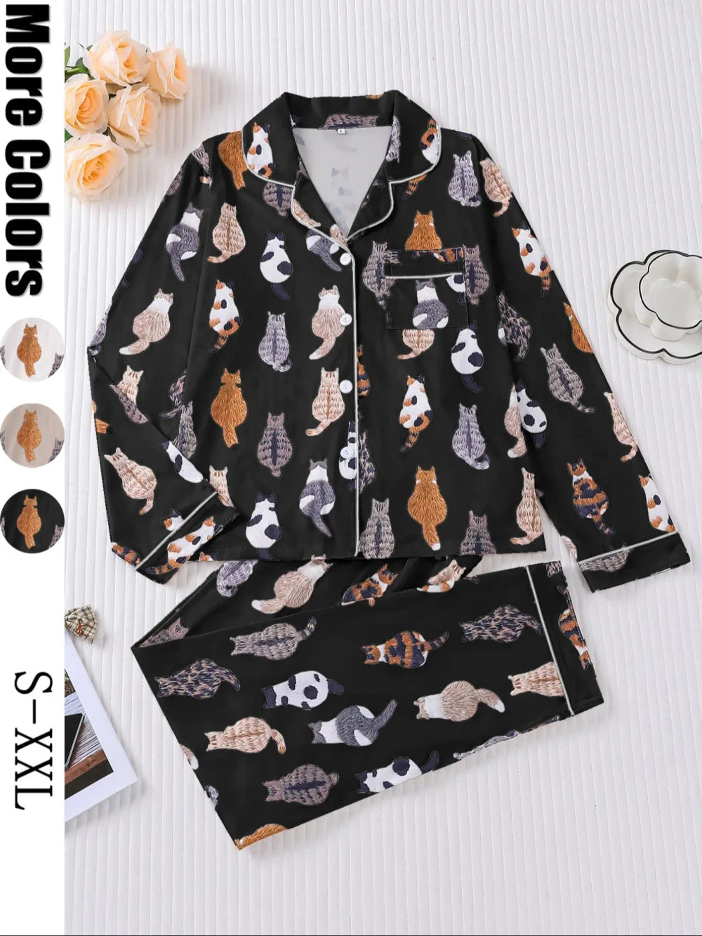 Cute Cat Print Pajama Set