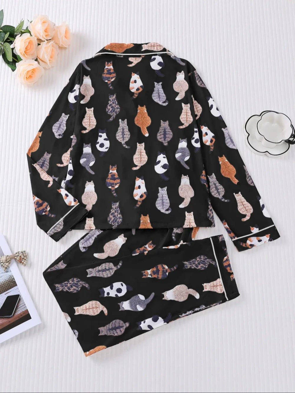 Cute Cat Print Pajama Set
