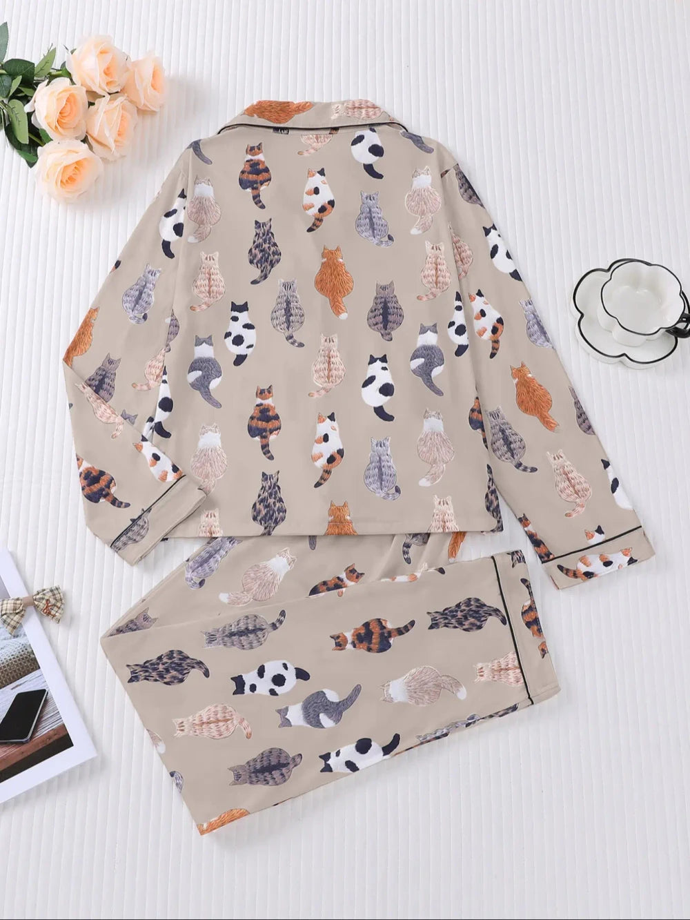 Cute Cat Print Pajama Set