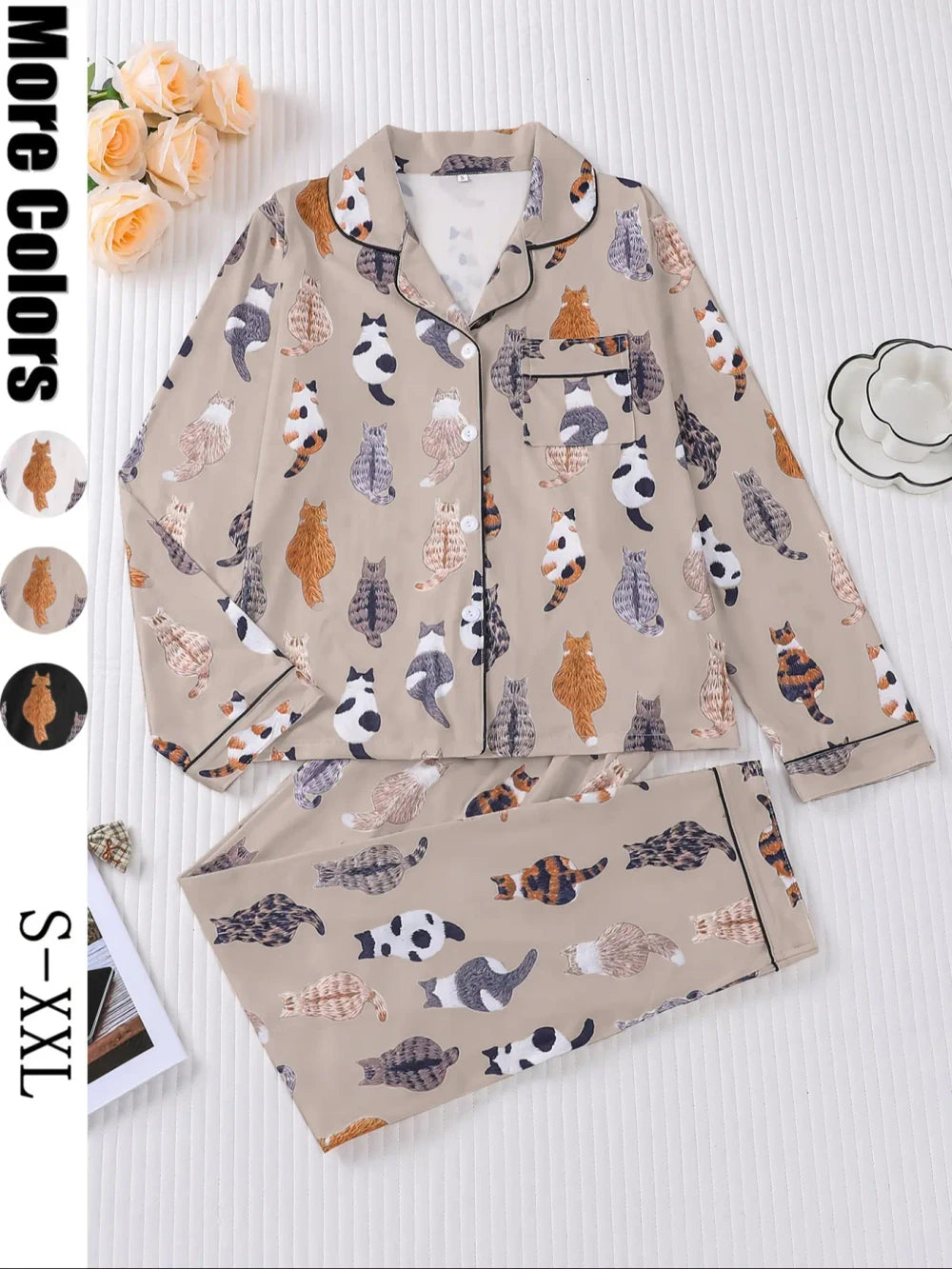 Cute Cat Print Pajama Set
