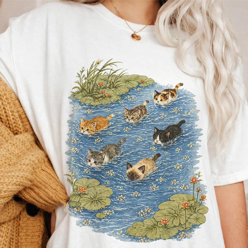 Swimming Cats Cotton T-Shirt