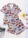 Cartoon Print Satin Pajama Set