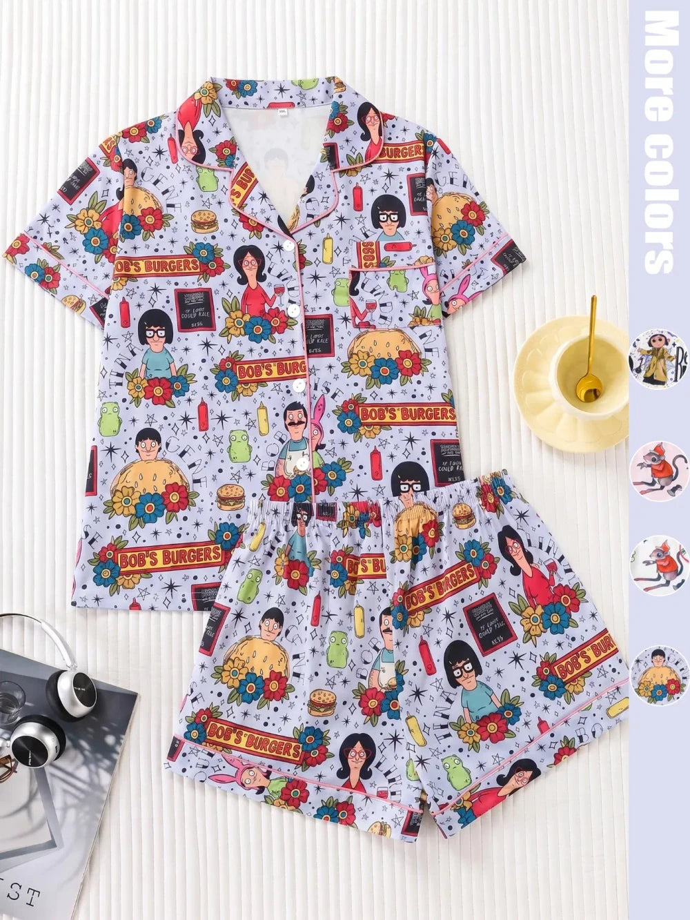 Cartoon Print Satin Pajama Set