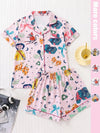 Cartoon Print Satin Pajama Set