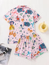 Cartoon Print Satin Pajama Set