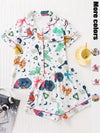 Cartoon Print Satin Pajama Set