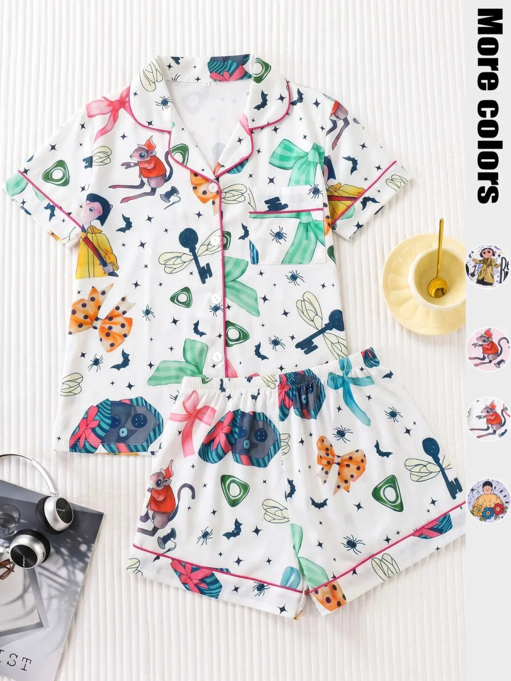 Cartoon Print Satin Pajama Set