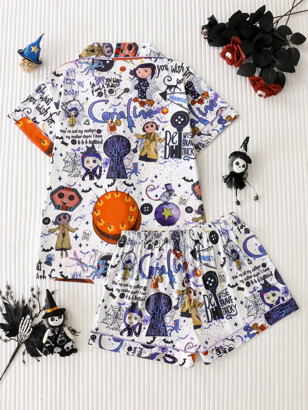 Cartoon Print Satin Pajama Set