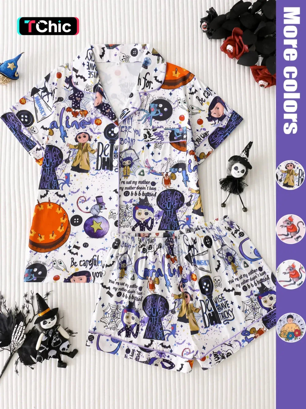 Cartoon Print Satin Pajama Set