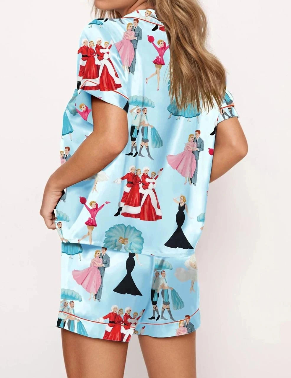 White Christmas Satin Pajama Set For Women