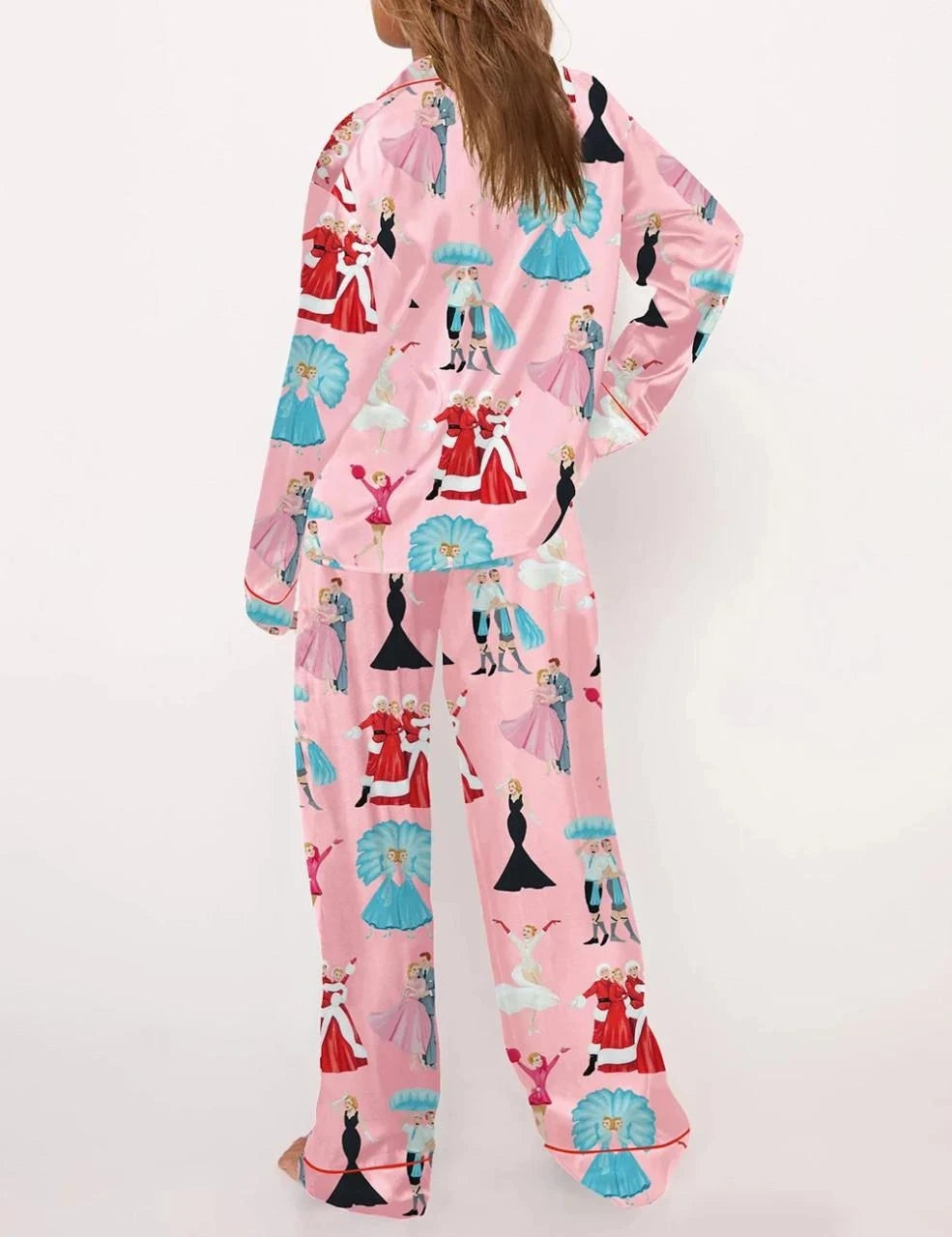 White Christmas Satin Pajama Set For Women