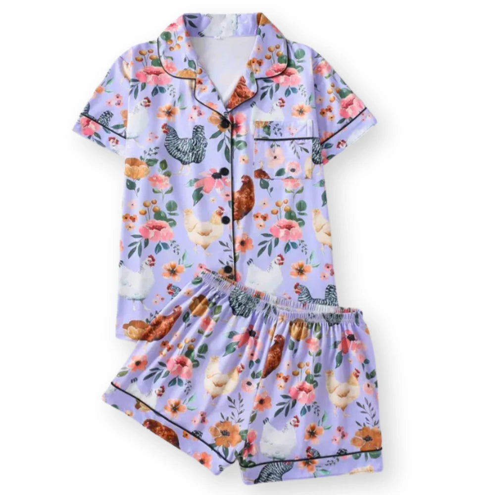 Floral Chicken Pajama Set