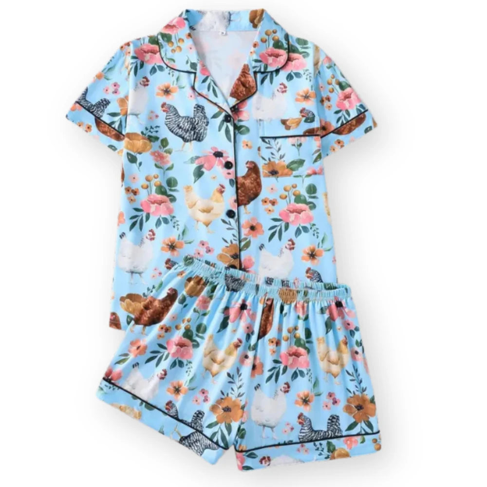 Floral Chicken Pajama Set