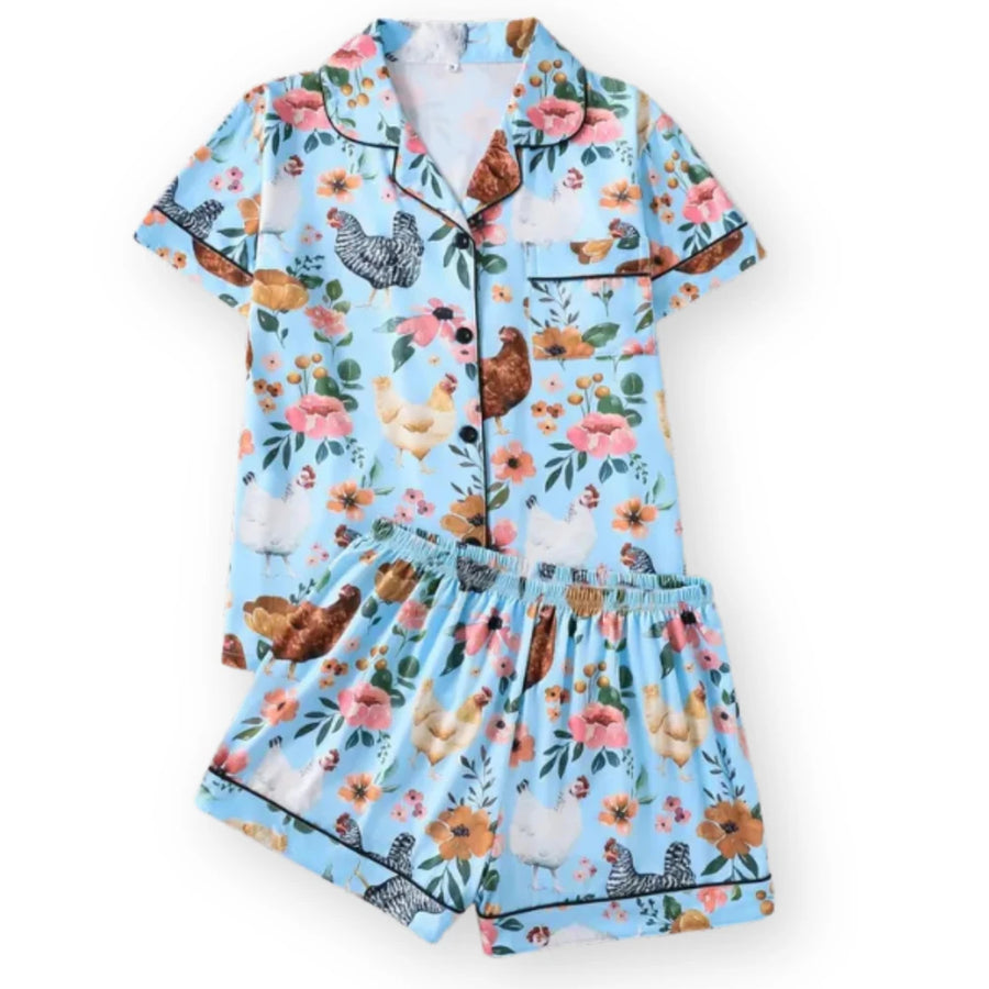 Floral Chicken Pajama Set