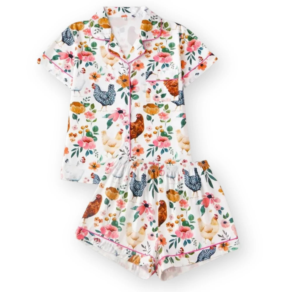 Floral Chicken Pajama Set