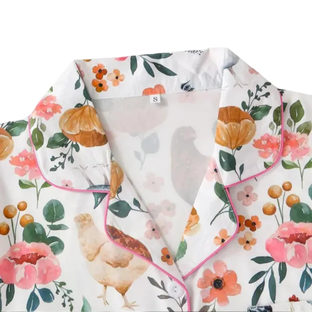 Floral Chicken Pajama Set