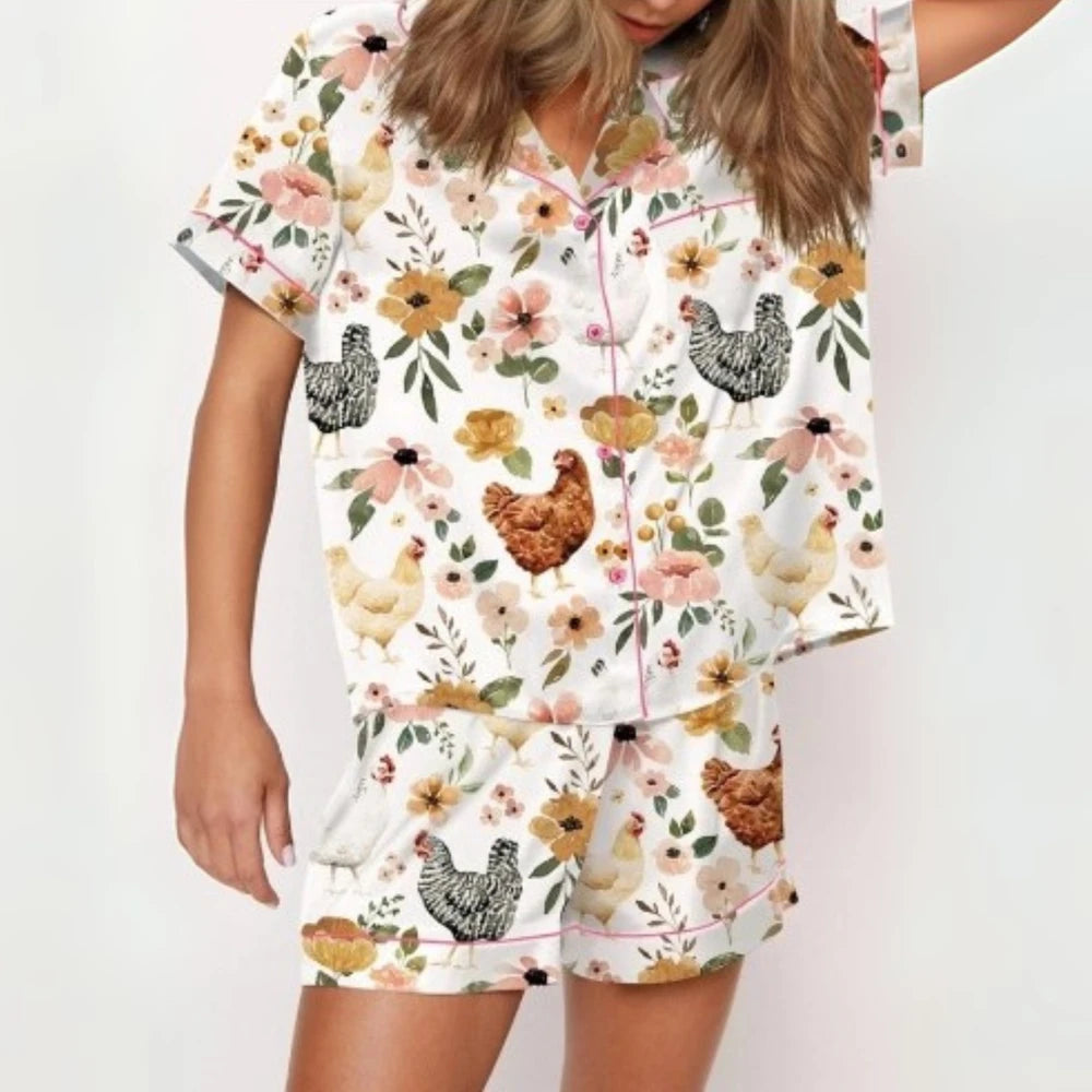 Floral Chicken Pajama Set