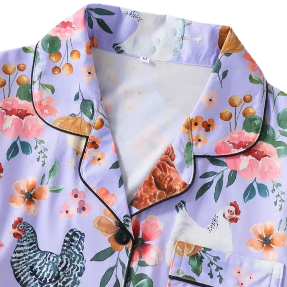 Floral Chicken Pajama Set