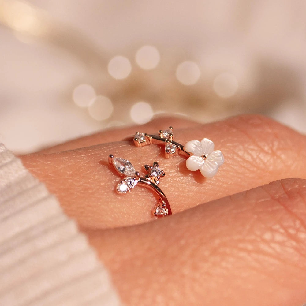 Birth Flower Mother of Pearl Sterling Silver Ring