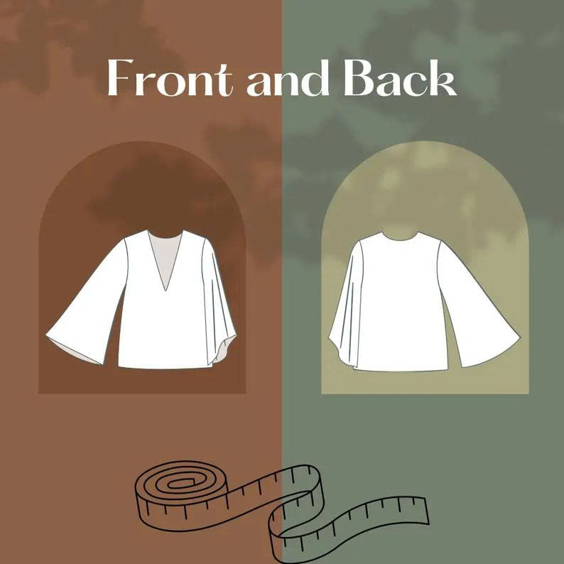Flare Sleeve Blouse Pattern | V Neck Linen Top Sewing Pattern (PDF Download)