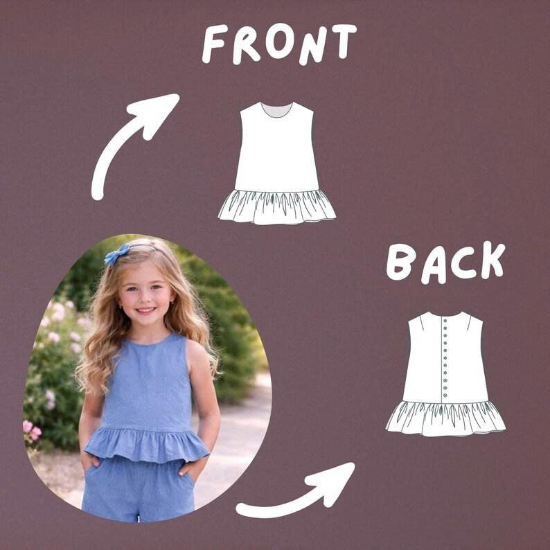 Girls Summer Set Sewing Pattern PDF, Top and Pants Pattern for Kids, Toddler Outfit