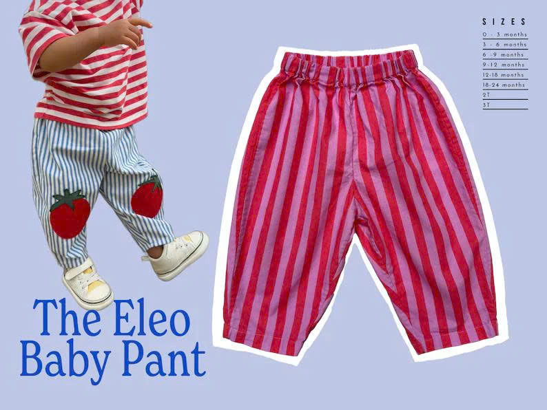 The Eleo Baby Pants PDF Sewing Pattern | Beginner Barrel Leg Pants (0M-3T)