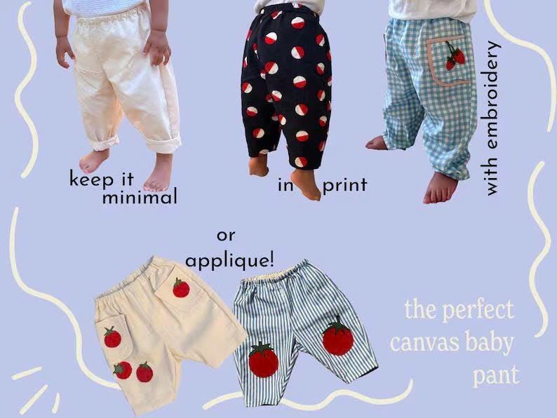 The Eleo Baby Pants PDF Sewing Pattern | Beginner Barrel Leg Pants (0M-3T)