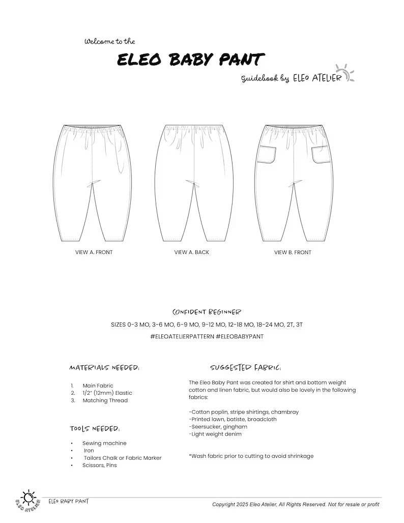 The Eleo Baby Pants PDF Sewing Pattern | Beginner Barrel Leg Pants (0M-3T)