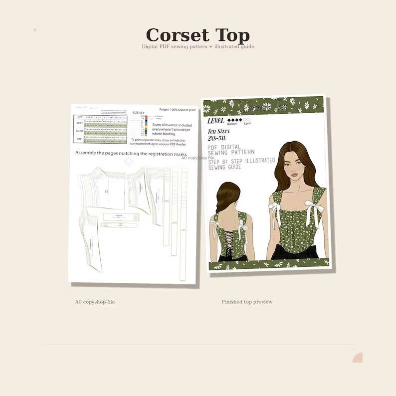 Plus Size Overbust Corset Sewing Pattern | Bustier Bodice A4/A0