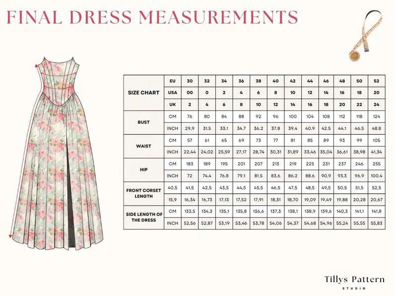 Evening Corset Dress Sewing Pattern: Slit Evening Gown (US 00-20) (PDF Pattern)