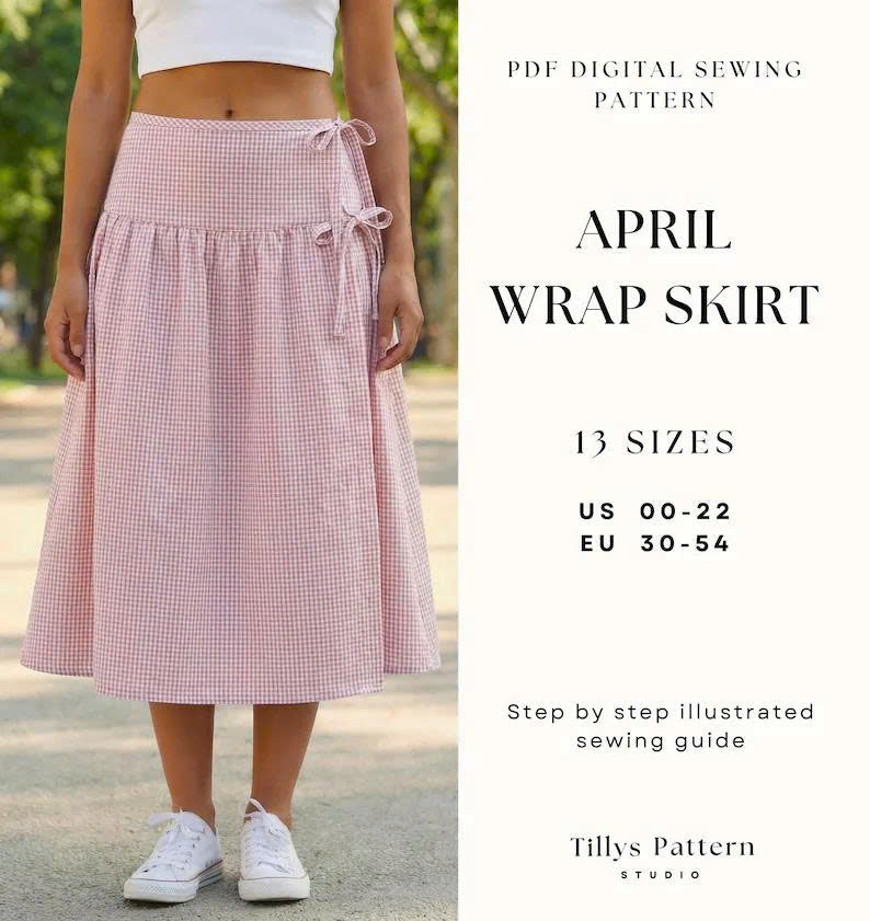 April Wrap Skirt Sewing Pattern | Low Waist Tie Skirt (US 00-22)