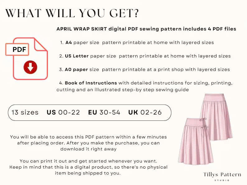 April Wrap Skirt Sewing Pattern | Low Waist Tie Skirt (US 00-22)