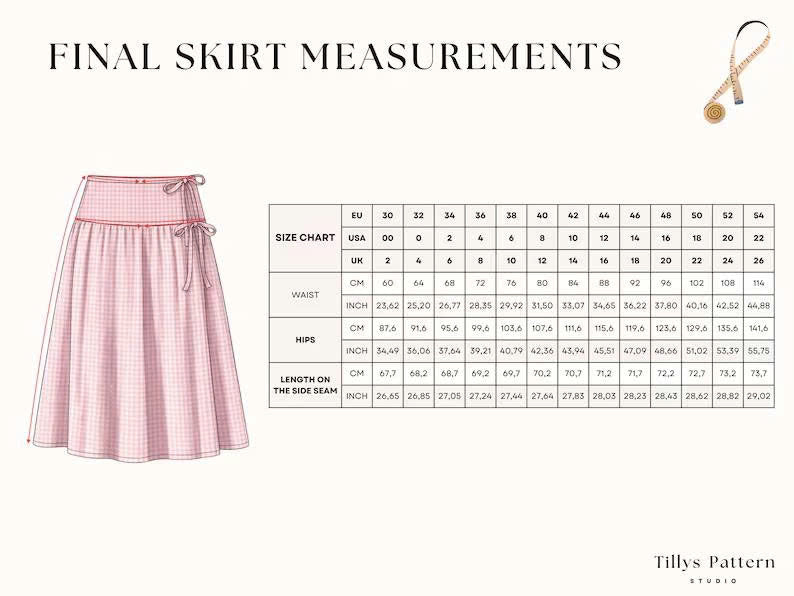 April Wrap Skirt Sewing Pattern | Low Waist Tie Skirt (US 00-22)