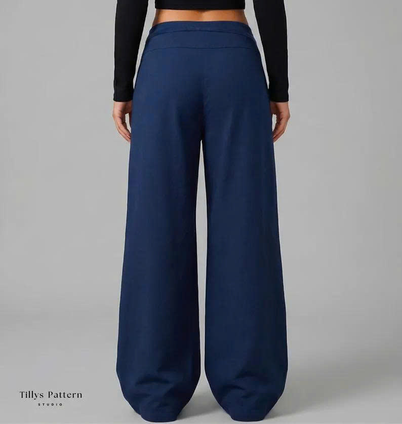 Rhea Wide Leg Pants Sewing Pattern | Low Waist Tie Pants (US 00-22)