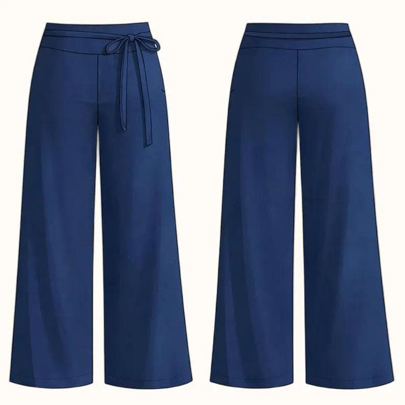 Rhea Wide Leg Pants Sewing Pattern | Low Waist Tie Pants (US 00-22)